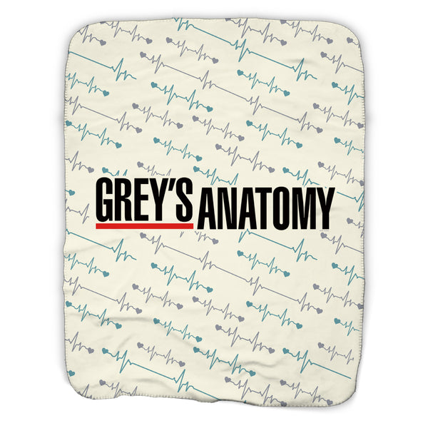 Grey's Anatomy Heartbeat Pattern with Logo Sherpa Blanket